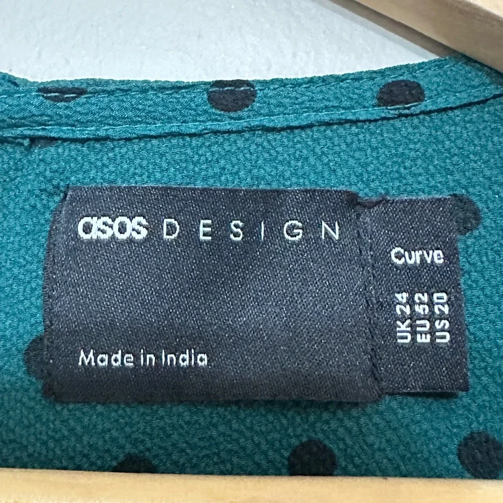 ASOS Design Curve Polka Dot Tiered Dress Women Plus 20 Green Relaxed Lightweight - Picture 6 of 8